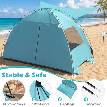 Beach Tent Sun Shelter, Canopy, Extended Floor, Vent Windows, Blue Canopies at Gallery Canada