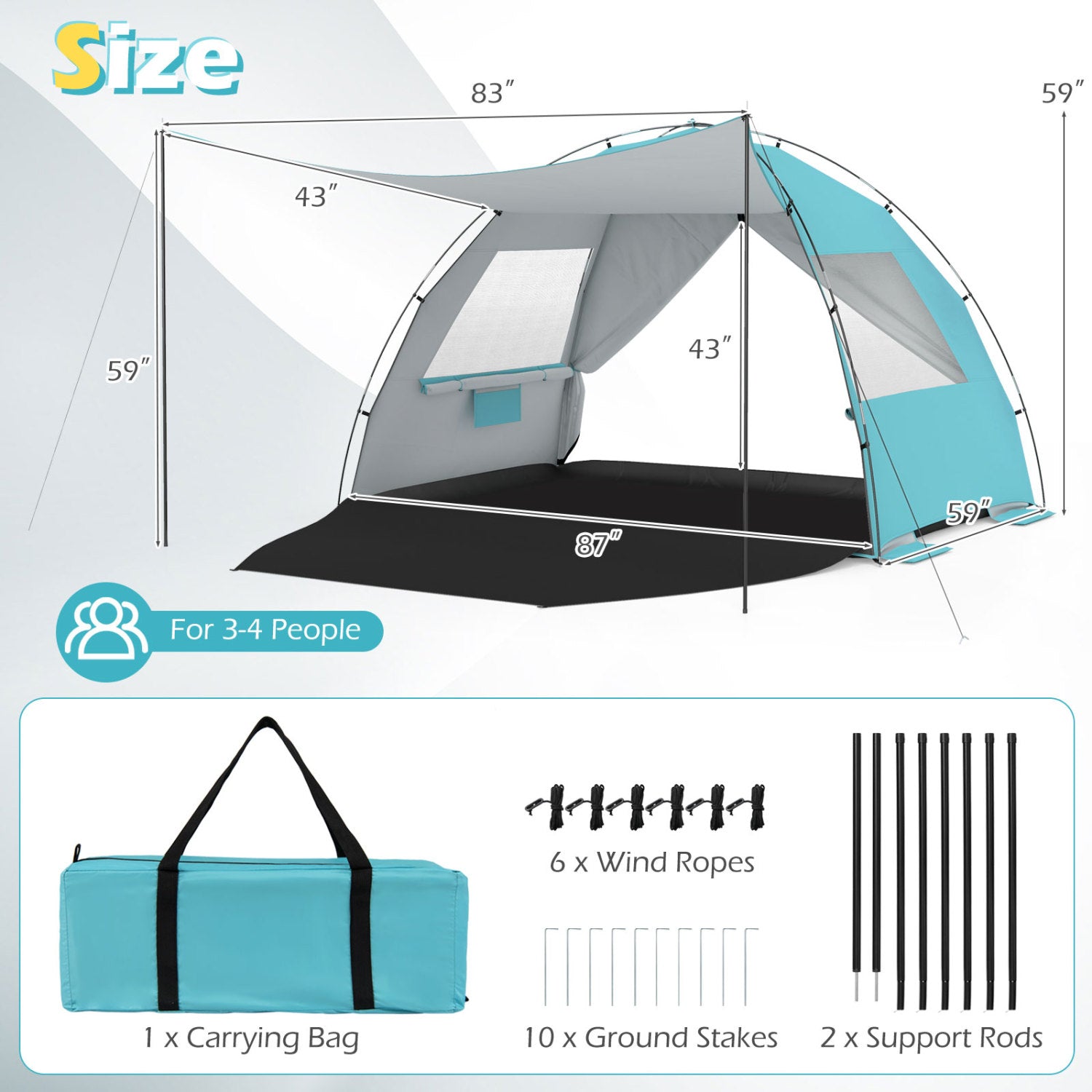 Beach Tent Sun Shelter, Canopy, Extended Floor, Vent Windows, Blue Canopies at Gallery Canada