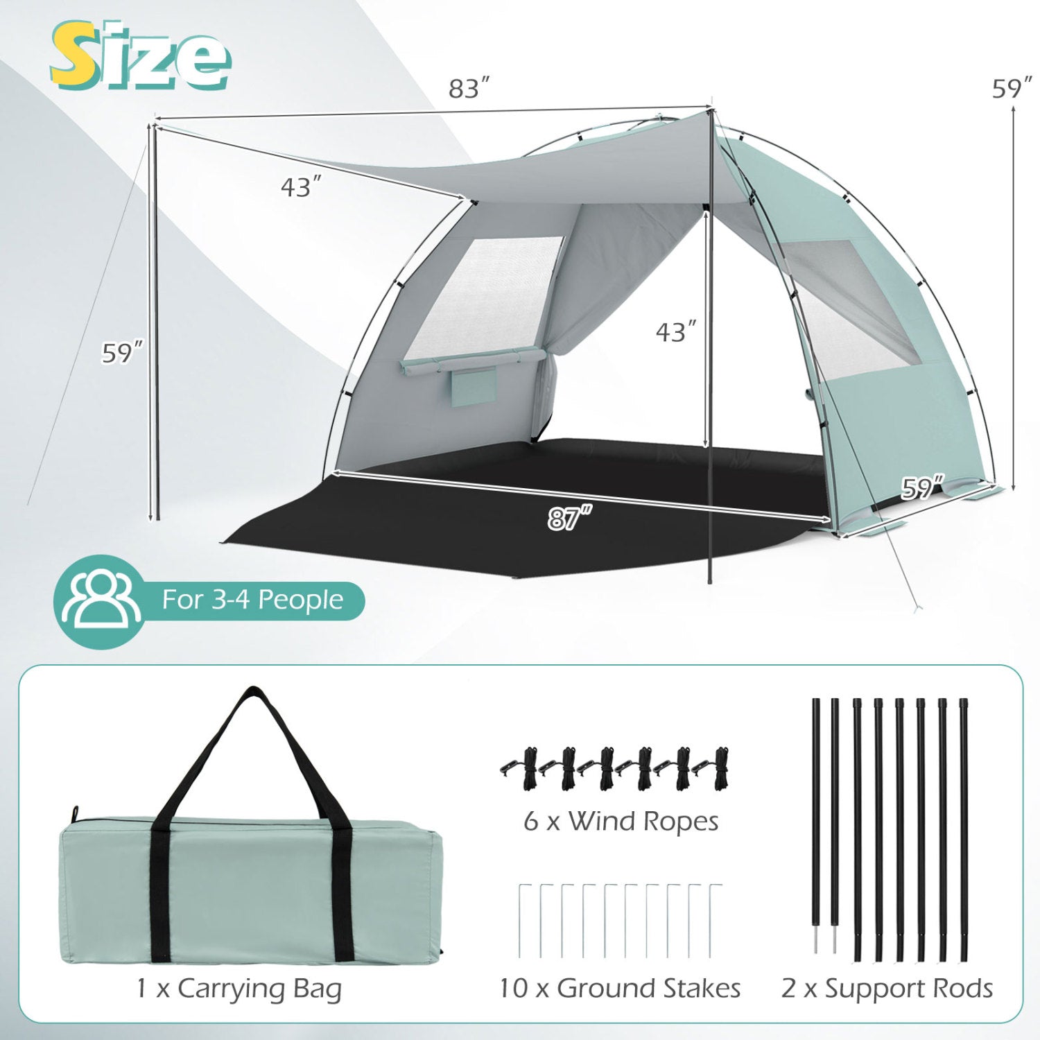 Beach Tent Sun Shelter, With Extended Floor, Vent Windows, Green Canopies at Gallery Canada