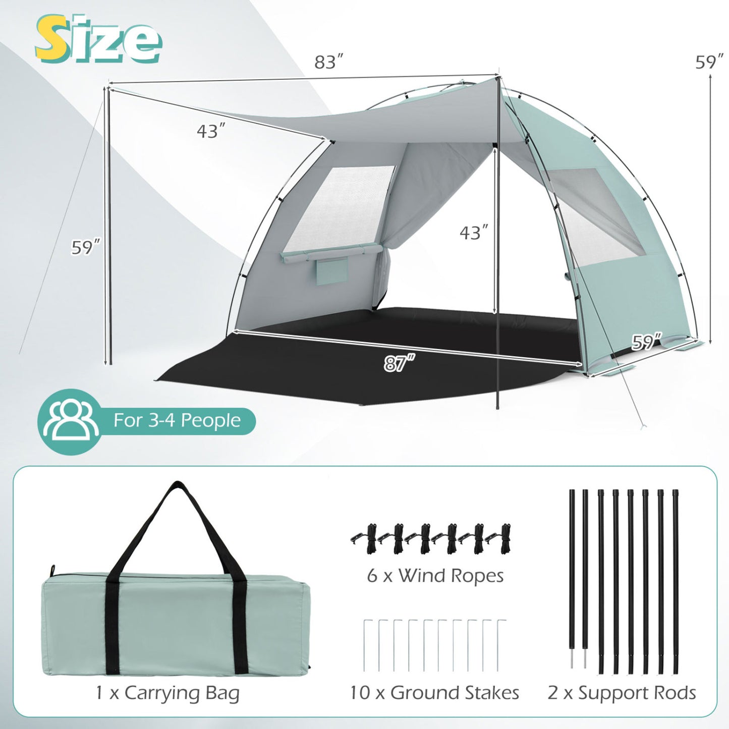 Beach Tent Sun Shelter, With Extended Floor, Vent Windows, Green Canopies at Gallery Canada