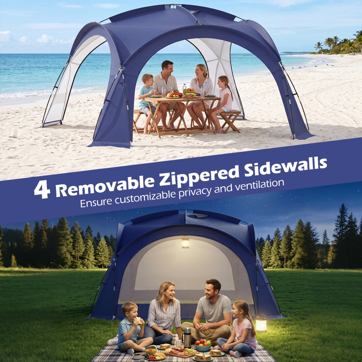 Beach Tent for 12-15 People, Easy Setup Dome Canopy, Blue