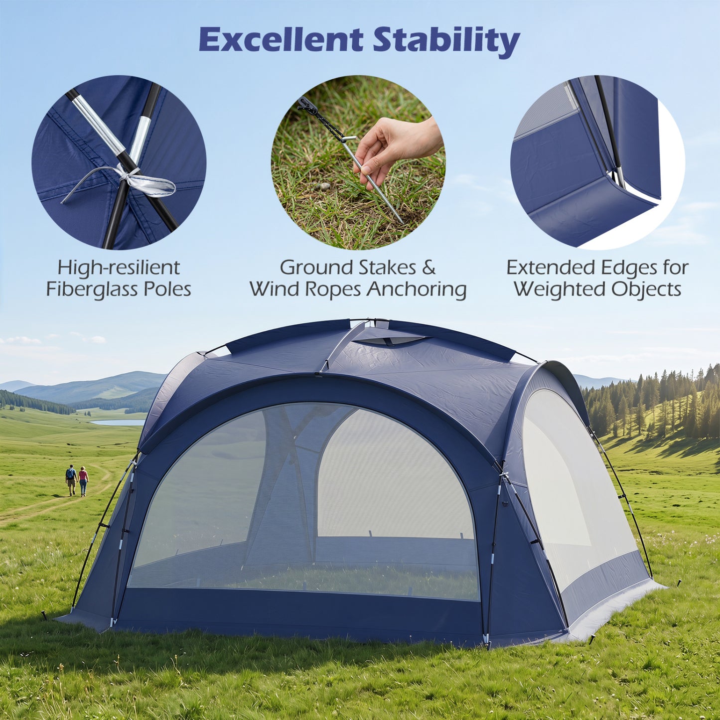 Beach Tent for 12-15 People, Easy Setup Dome Canopy, Blue