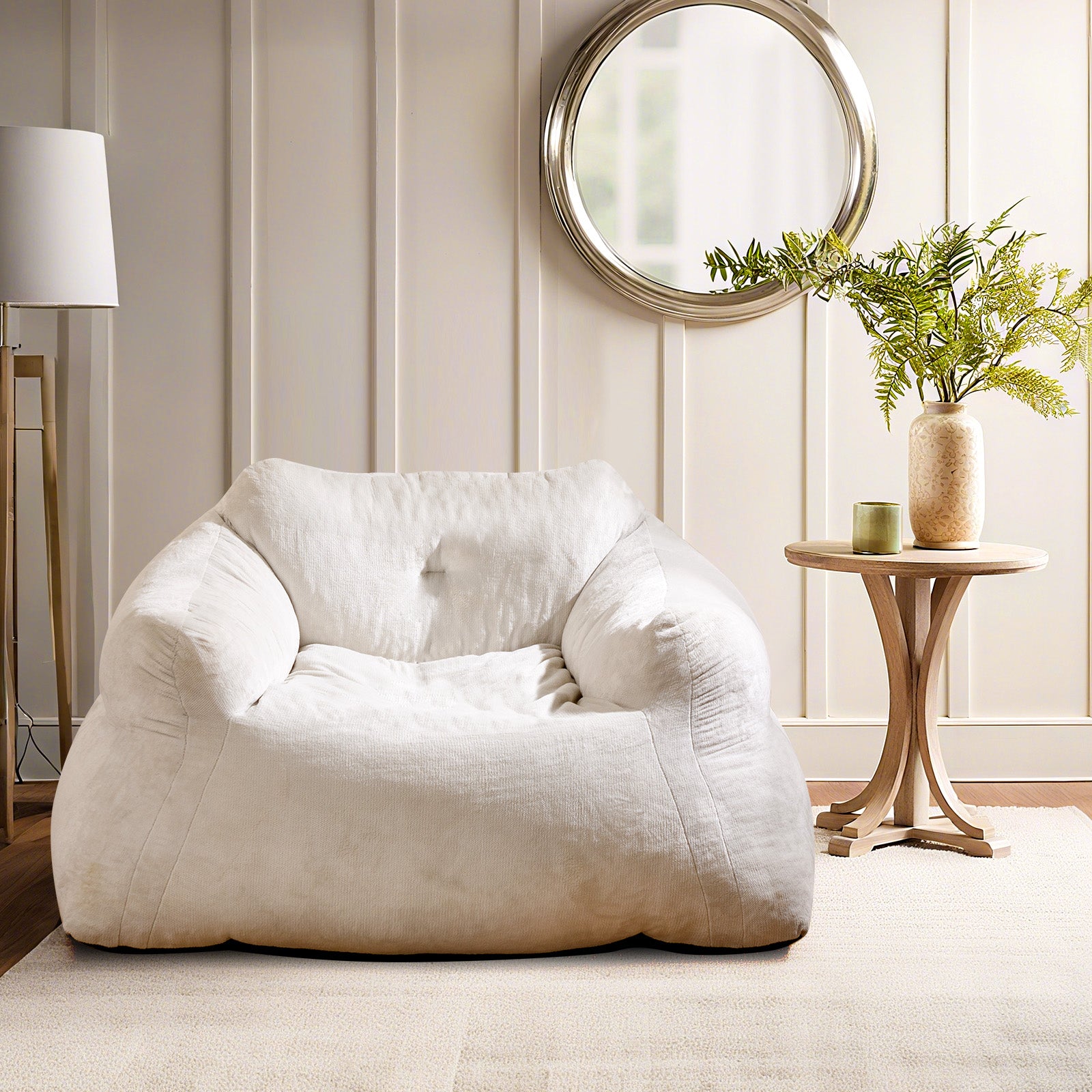 Bean Bag Chair Plush Lazy Sofa with Ultra-soft Velvet Cover, Beige Floor Chairs at Gallery Canada