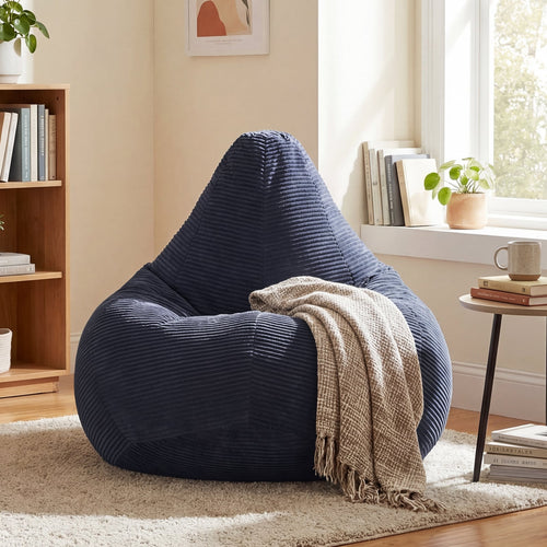 Bean Bag Chair, Skin-Friendly Corduroy Cover, Soft Sponge Filling, Blue