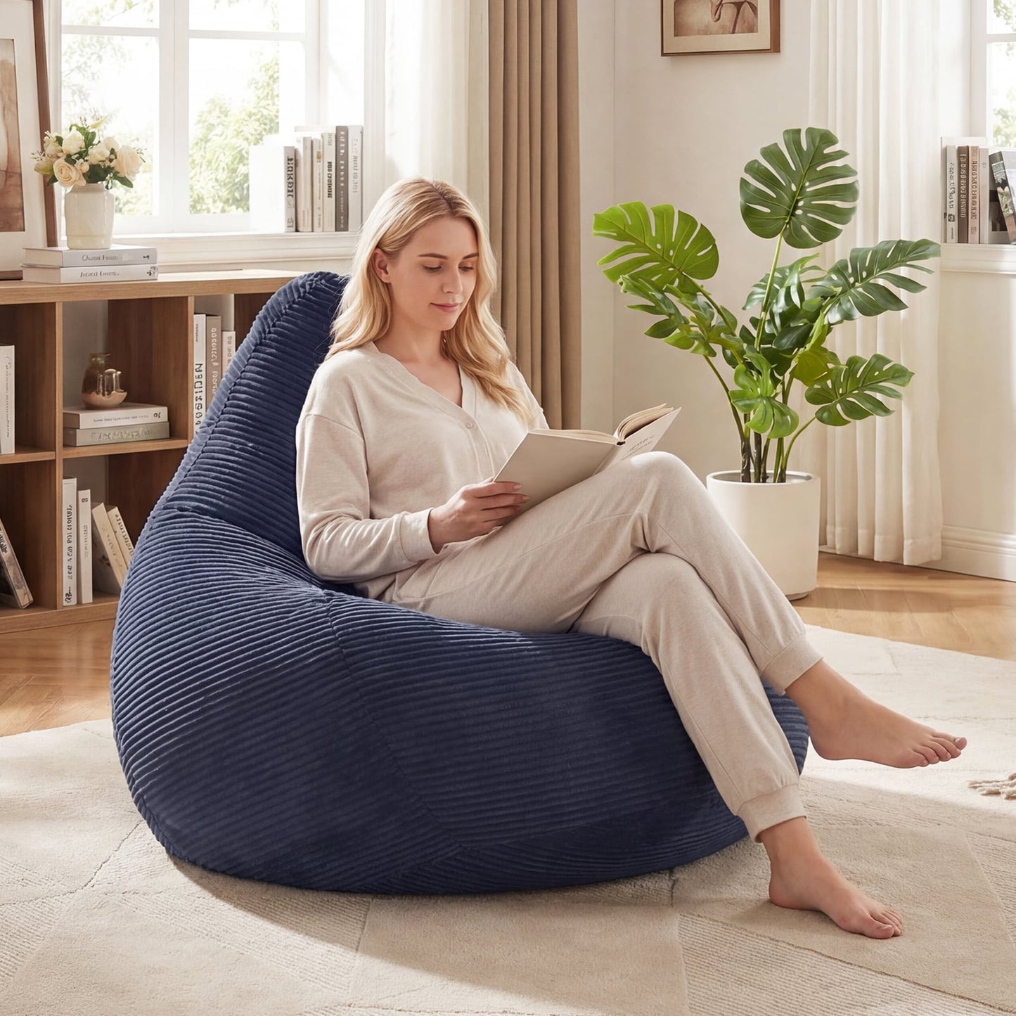 Bean Bag Chair, Skin-Friendly Corduroy Cover, Soft Sponge Filling, Blue Sofas & Loveseats at Gallery Canada