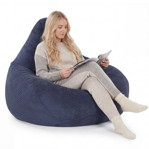 Bean Bag Chair, Skin-Friendly Corduroy Cover, Soft Sponge Filling, Blue