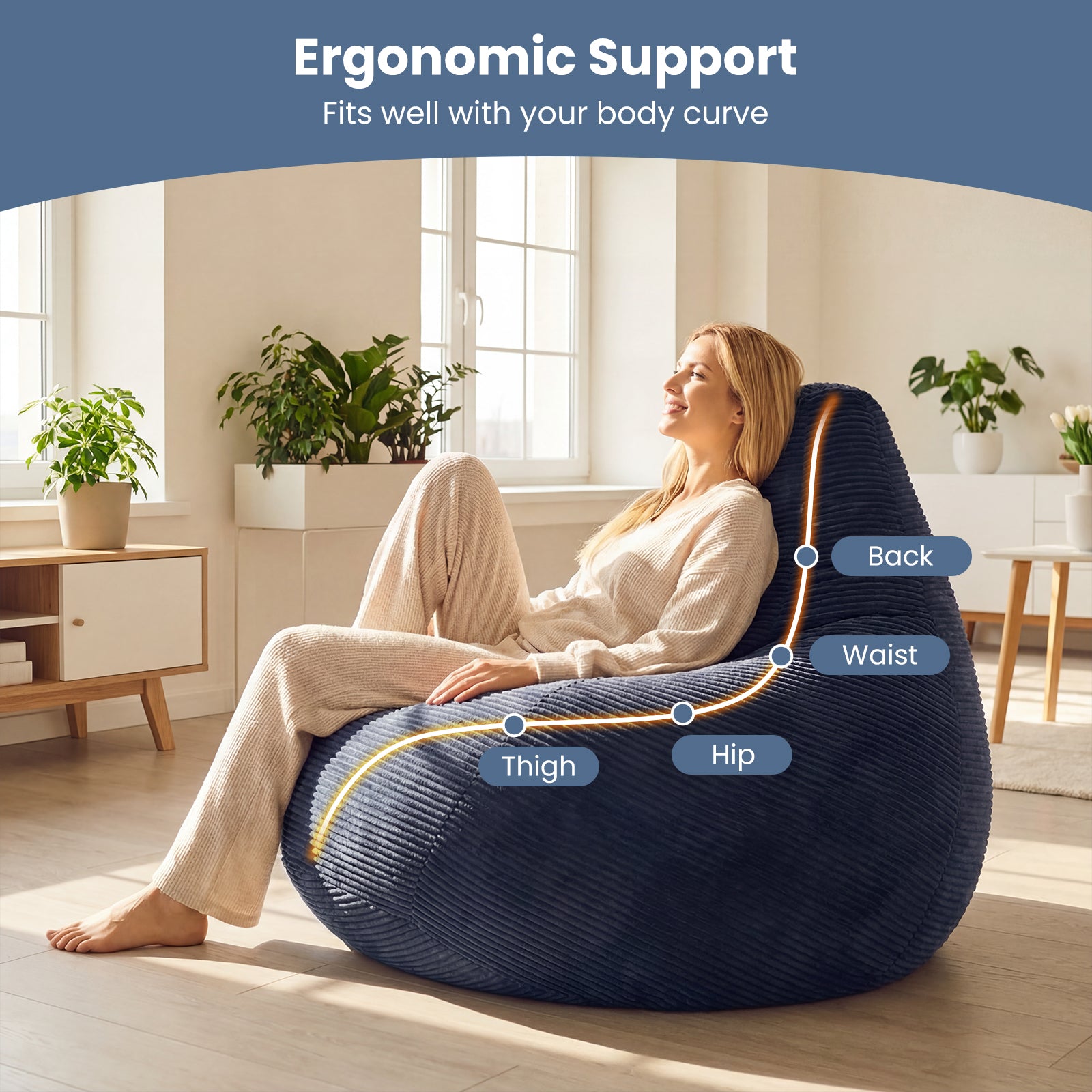 Bean Bag Chair, Skin-Friendly Corduroy Cover, Soft Sponge Filling, Blue Sofas & Loveseats at Gallery Canada