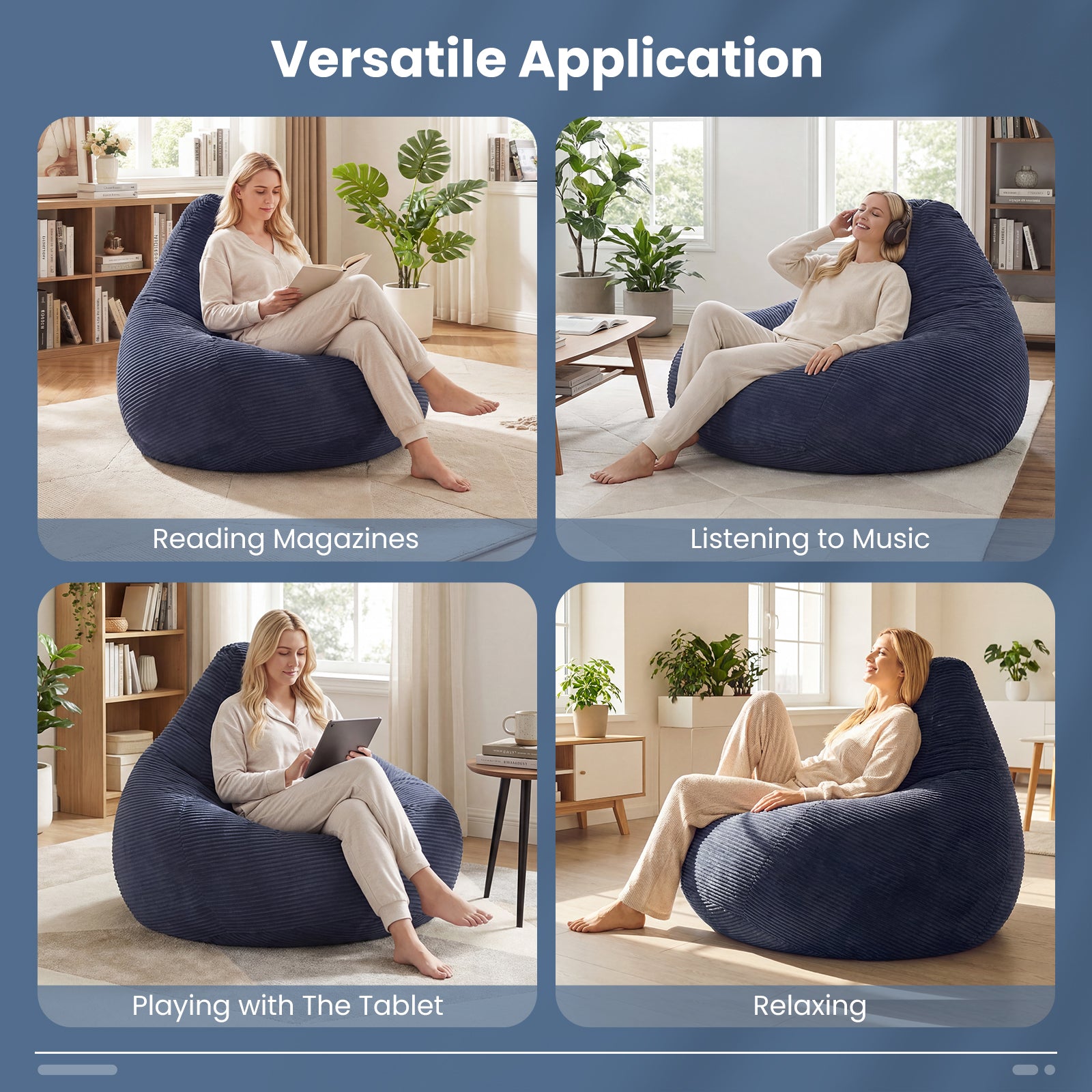 Bean Bag Chair, Skin-Friendly Corduroy Cover, Soft Sponge Filling, Blue Sofas & Loveseats at Gallery Canada