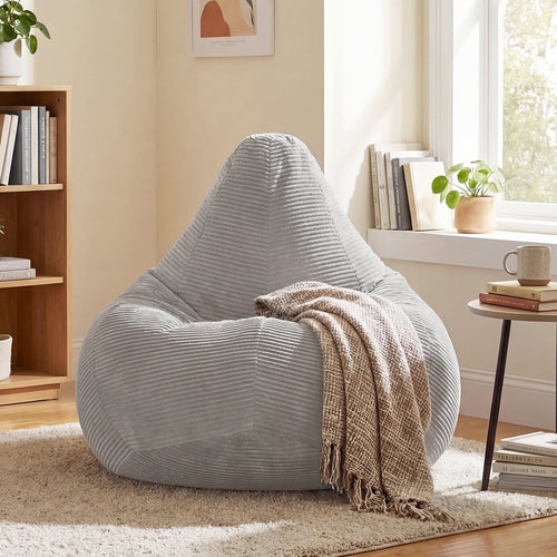 Bean Bag Chair, Accent Sofa, Corduroy Cover, Soft Sponge Filling, Gray