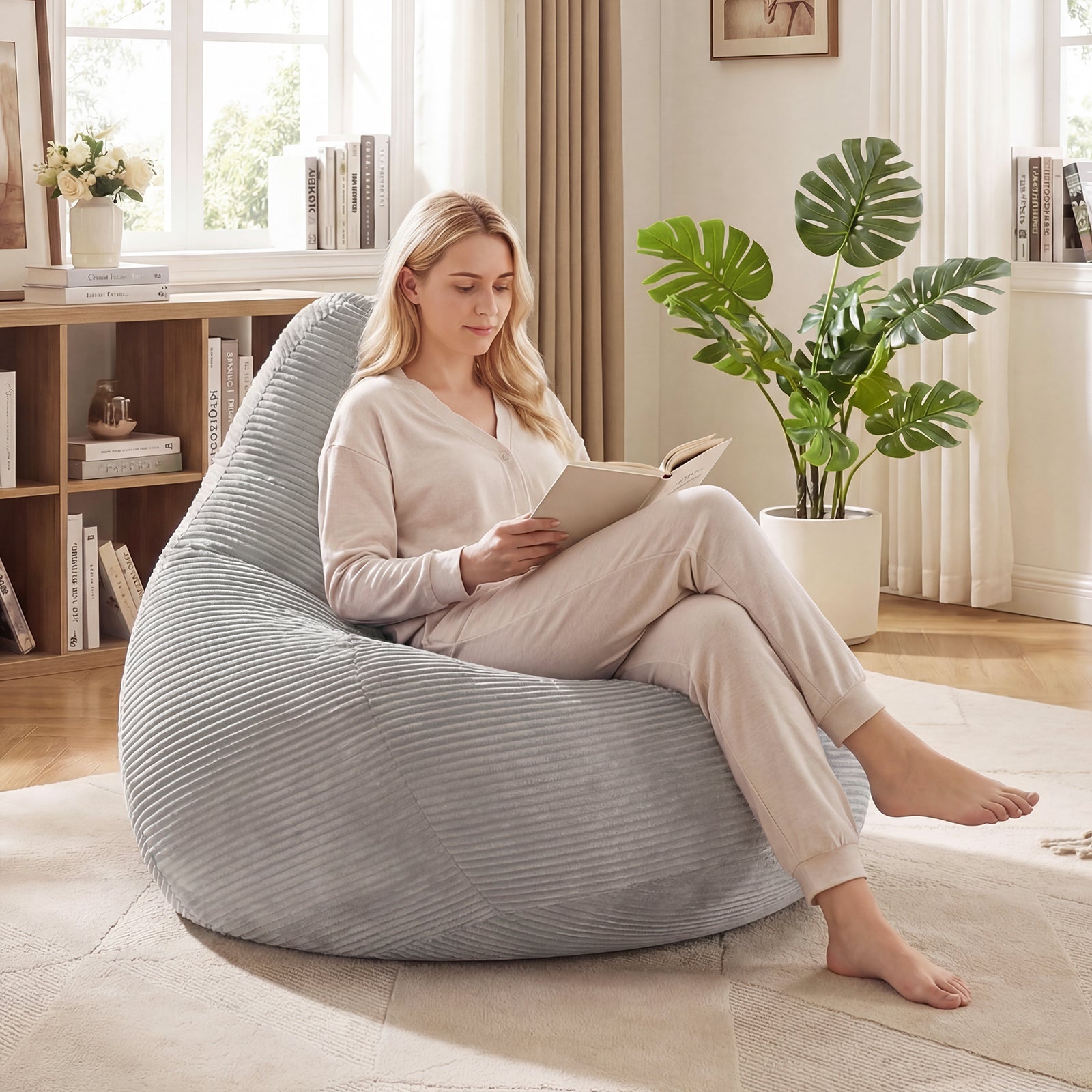 Bean Bag Chair, Accent Sofa, Corduroy Cover, Soft Sponge Filling, Gray Sofas & Loveseats at Gallery Canada