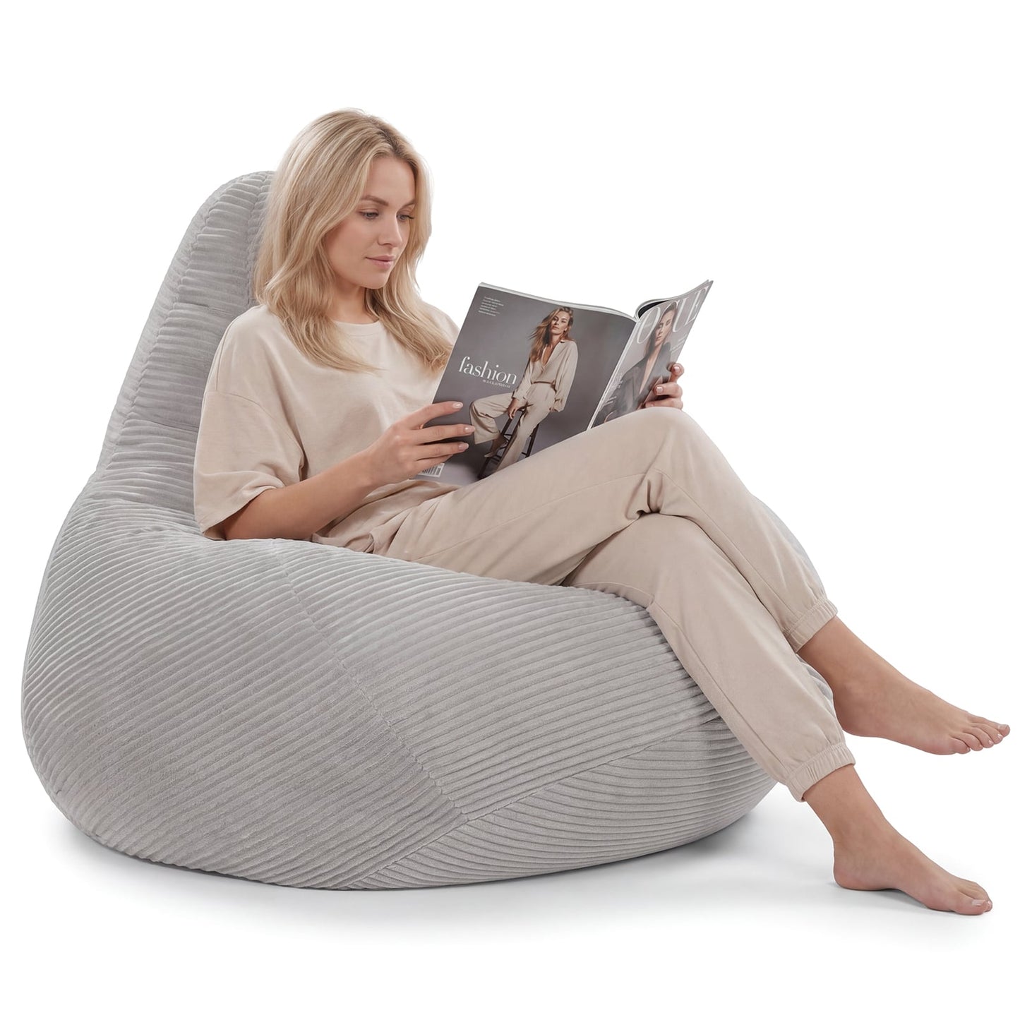 Bean Bag Chair, Accent Sofa, Corduroy Cover, Soft Sponge Filling, Gray Sofas & Loveseats Gray at Gallery Canada