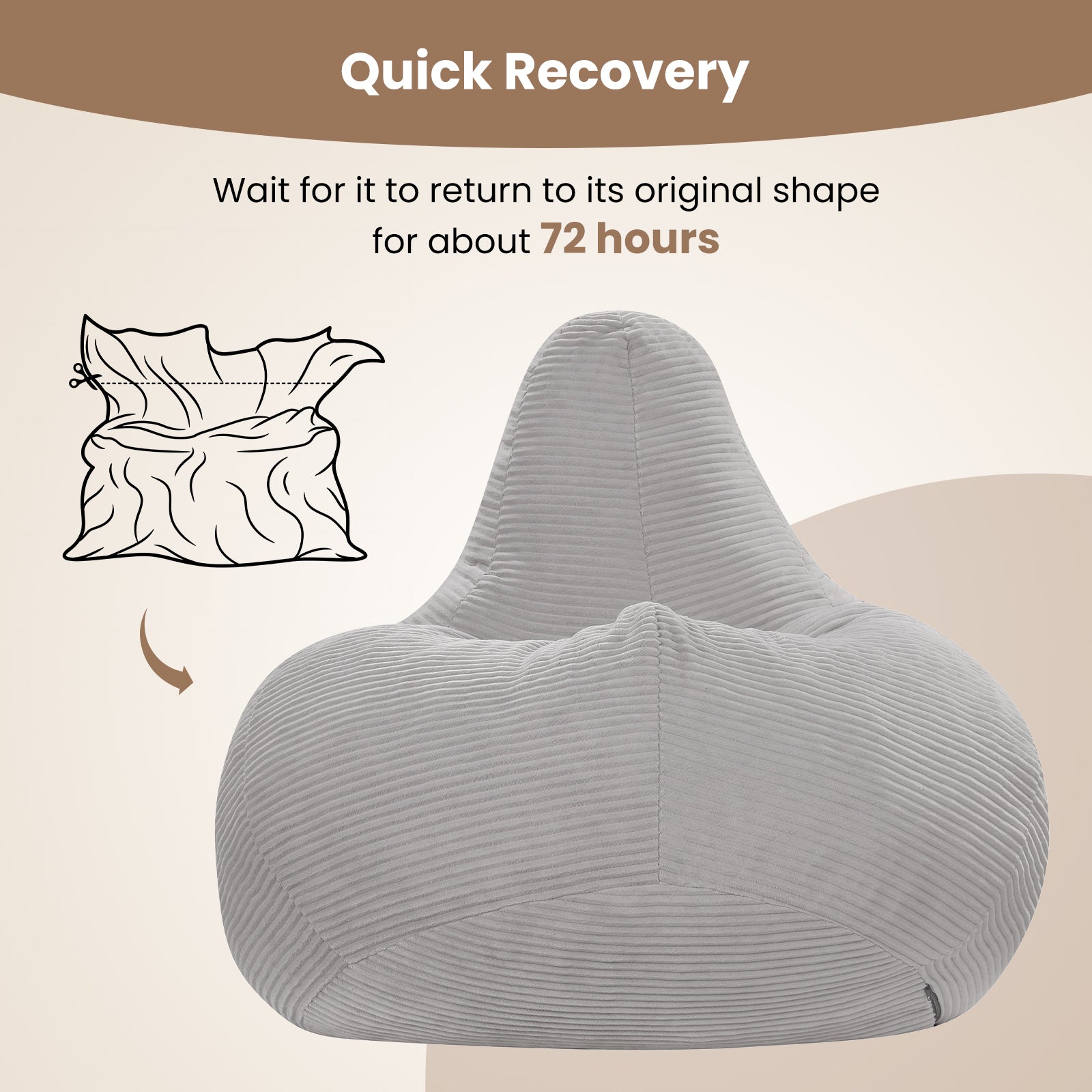 Bean Bag Chair, Accent Sofa, Corduroy Cover, Soft Sponge Filling, Gray Sofas & Loveseats at Gallery Canada