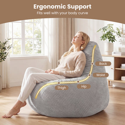 Bean Bag Chair, Accent Sofa, Corduroy Cover, Soft Sponge Filling, Gray Sofas & Loveseats at Gallery Canada