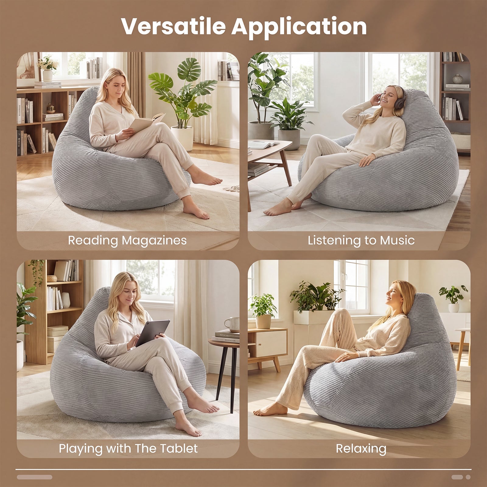 Bean Bag Chair, Accent Sofa, Corduroy Cover, Soft Sponge Filling, Gray Sofas & Loveseats at Gallery Canada