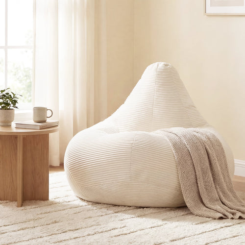 Bean Bag Chair, Accent Sofa, Skin-Friendly Corduroy, Soft Sponge, Off White