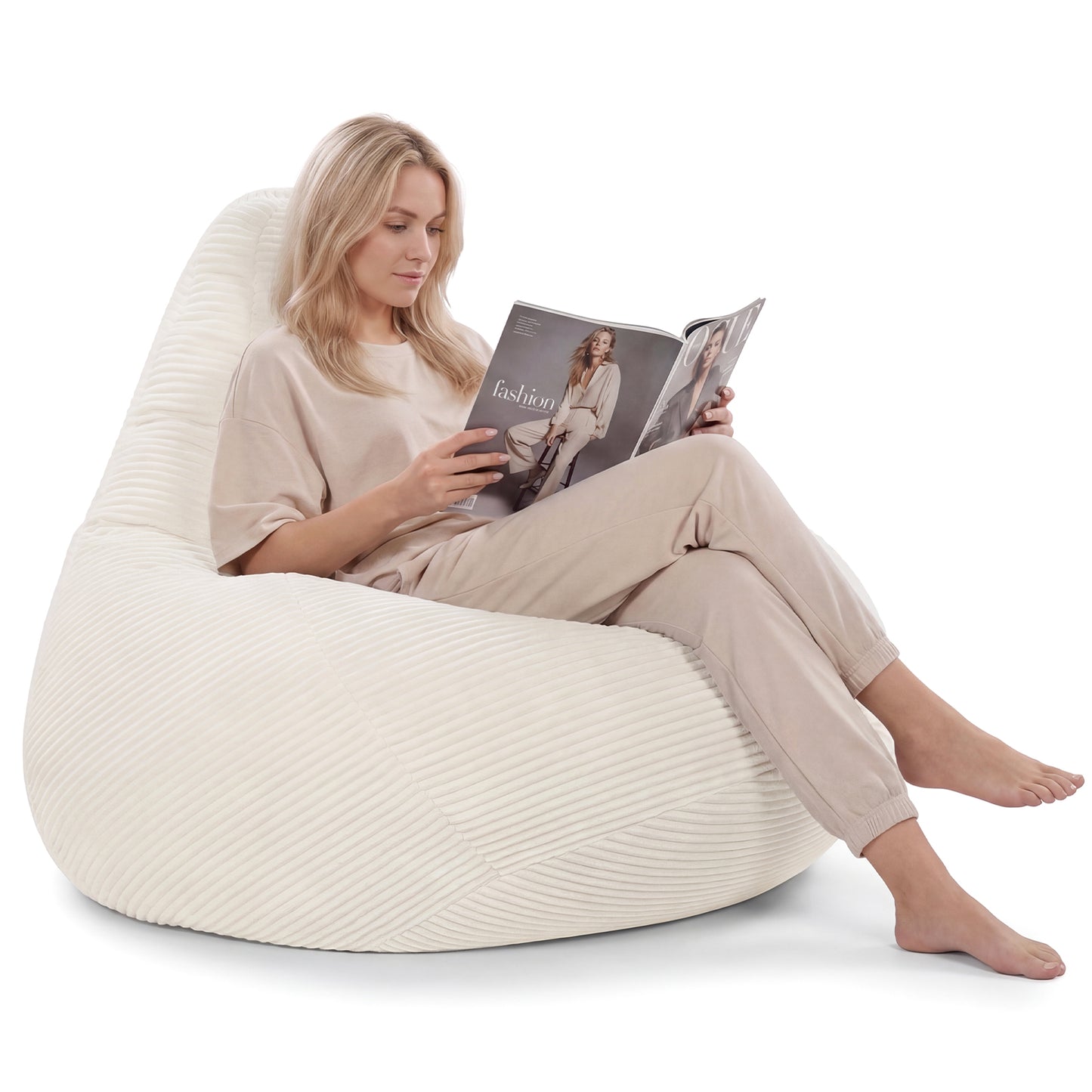 Bean Bag Chair, Accent Sofa, Skin-Friendly Corduroy, Soft Sponge, Off White Sofas & Loveseats Off White at Gallery Canada