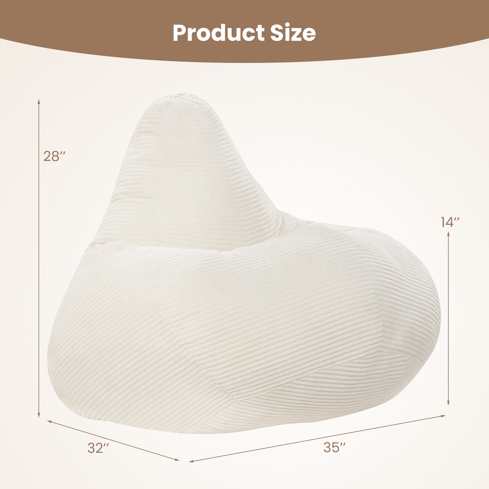 Bean Bag Chair, Accent Sofa, Skin-Friendly Corduroy, Soft Sponge, Off White Sofas & Loveseats at Gallery Canada