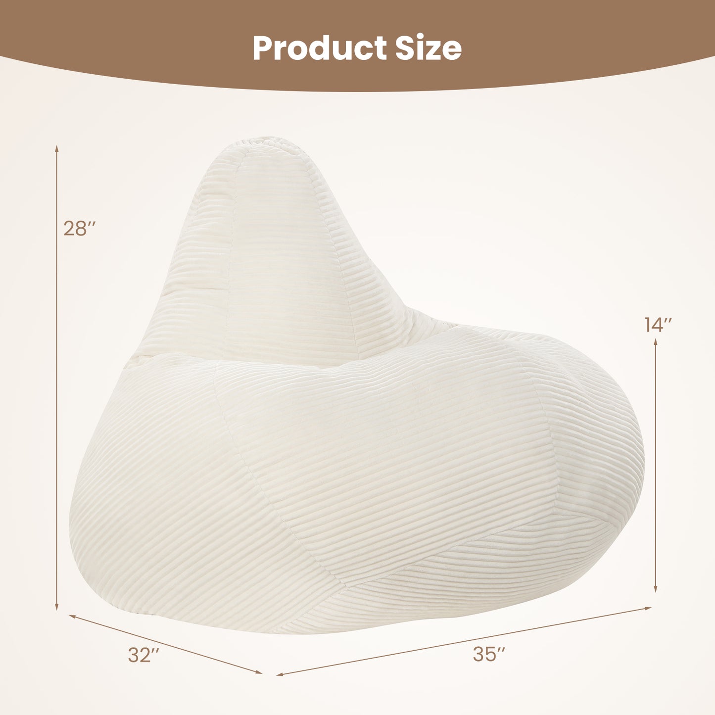 Bean Bag Chair, Accent Sofa, Skin-Friendly Corduroy, Soft Sponge, Off White Sofas & Loveseats at Gallery Canada