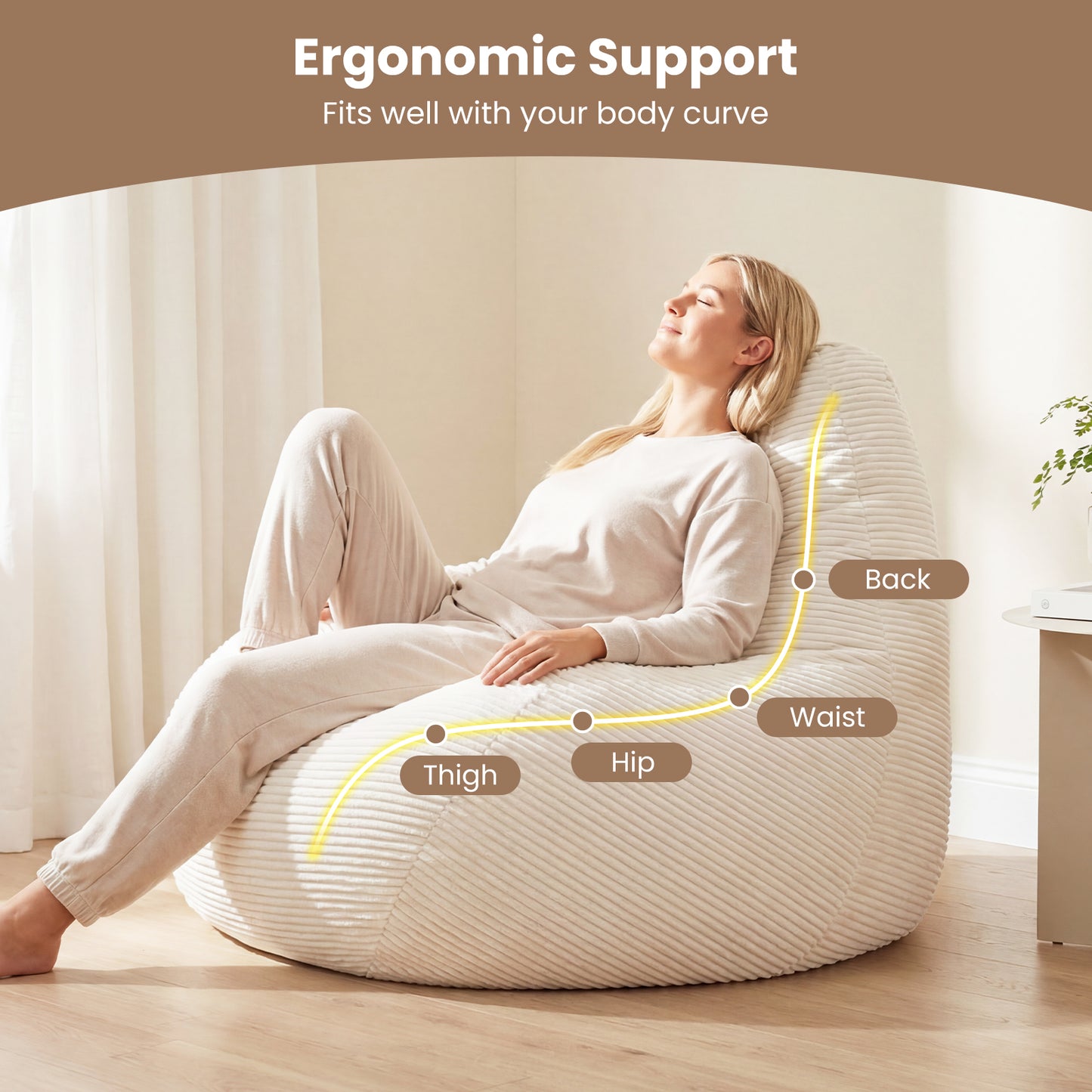 Bean Bag Chair, Accent Sofa, Skin-Friendly Corduroy, Soft Sponge, Off White Sofas & Loveseats at Gallery Canada