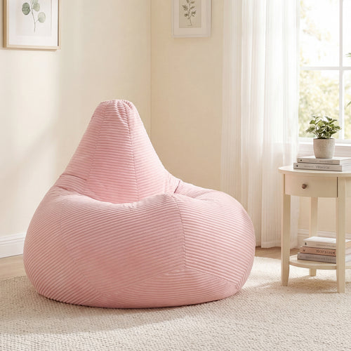 Bean Bag Chair, Accent Sofa, Corduroy Cover, Soft Sponge, Pink