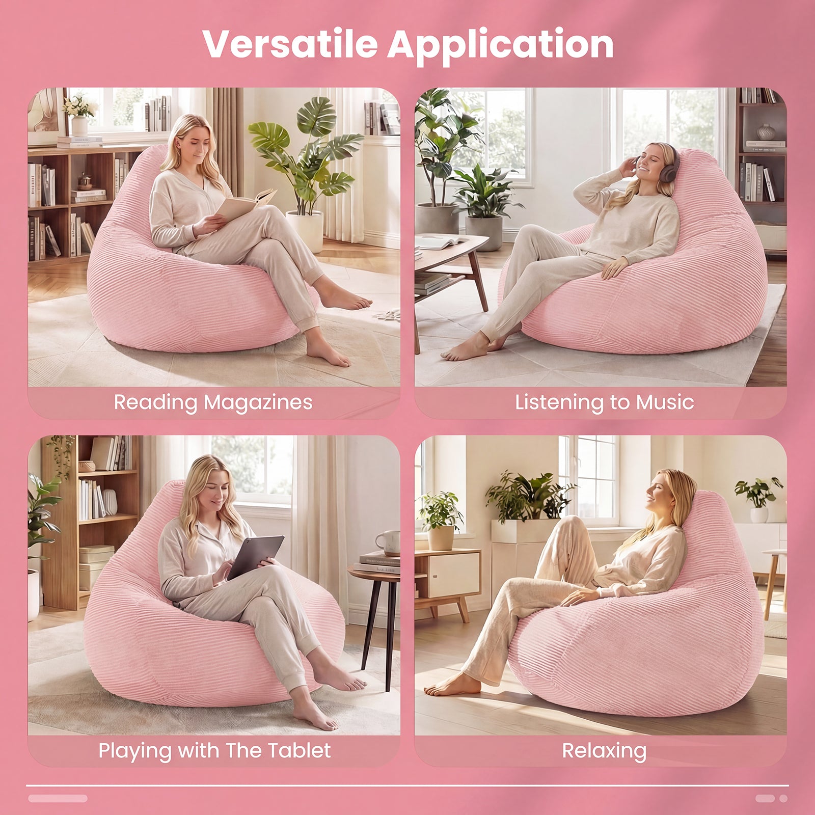 Bean Bag Chair, Accent Sofa, Corduroy Cover, Soft Sponge, Pink Sofas & Loveseats at Gallery Canada