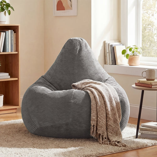 Bean Bag Chair, Accent Sofa, Corduroy Cover, Soft Sponge Filling, Gray
