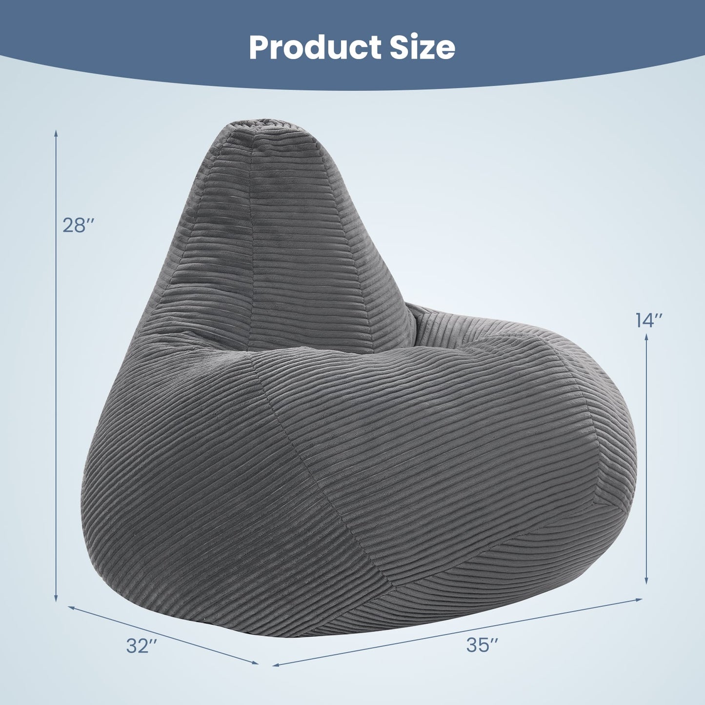 Bean Bag Chair, Accent Sofa, Corduroy Cover, Soft Sponge Filling, Gray Sofas & Loveseats at Gallery Canada