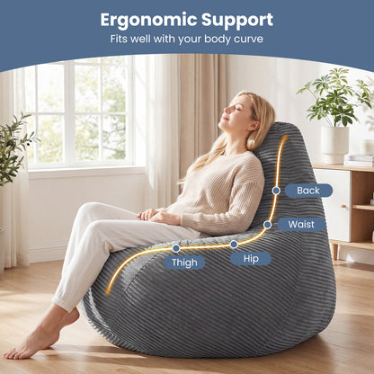 Bean Bag Chair, Accent Sofa, Corduroy Cover, Soft Sponge Filling, Gray Sofas & Loveseats at Gallery Canada