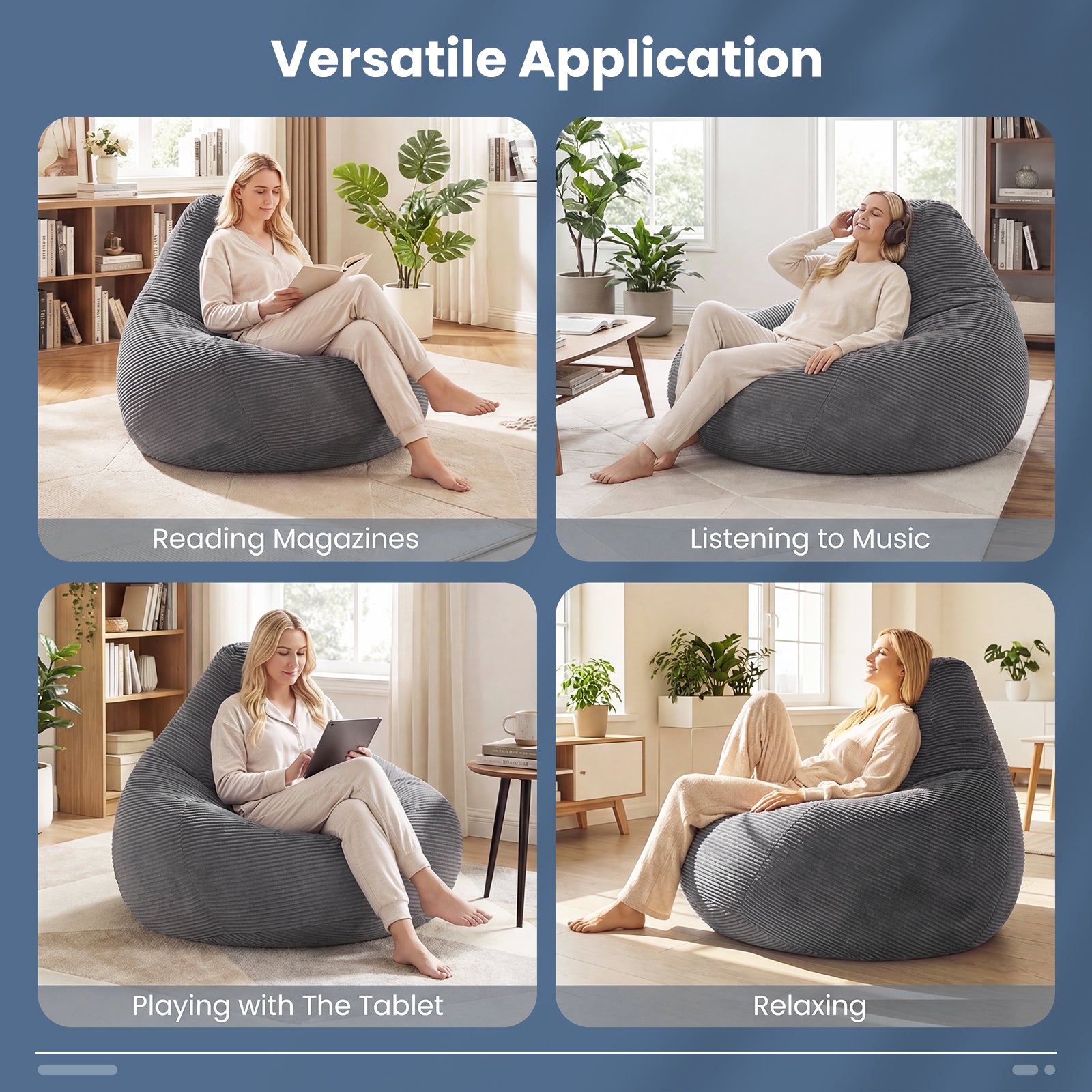 Bean Bag Chair, Accent Sofa, Corduroy Cover, Soft Sponge Filling, Gray Sofas & Loveseats at Gallery Canada