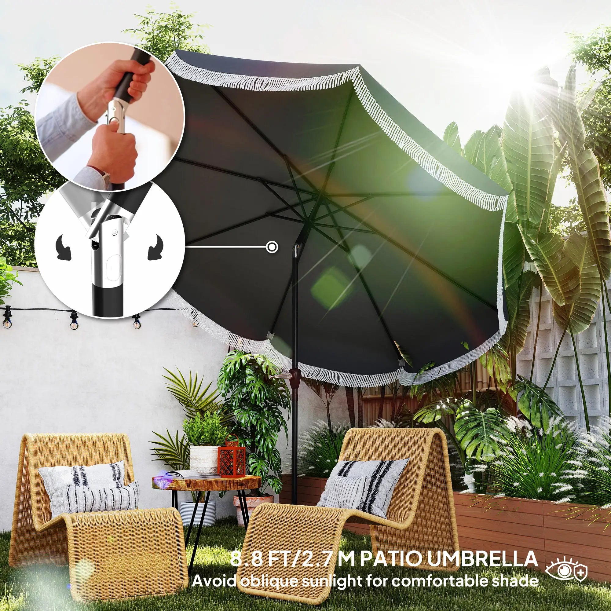 9FT Patio Umbrella, UPF 30+, Crank, 8 Ribs, Tilt, Vented, Charcoal Grey Sun Umbrellas at Gallery Canada