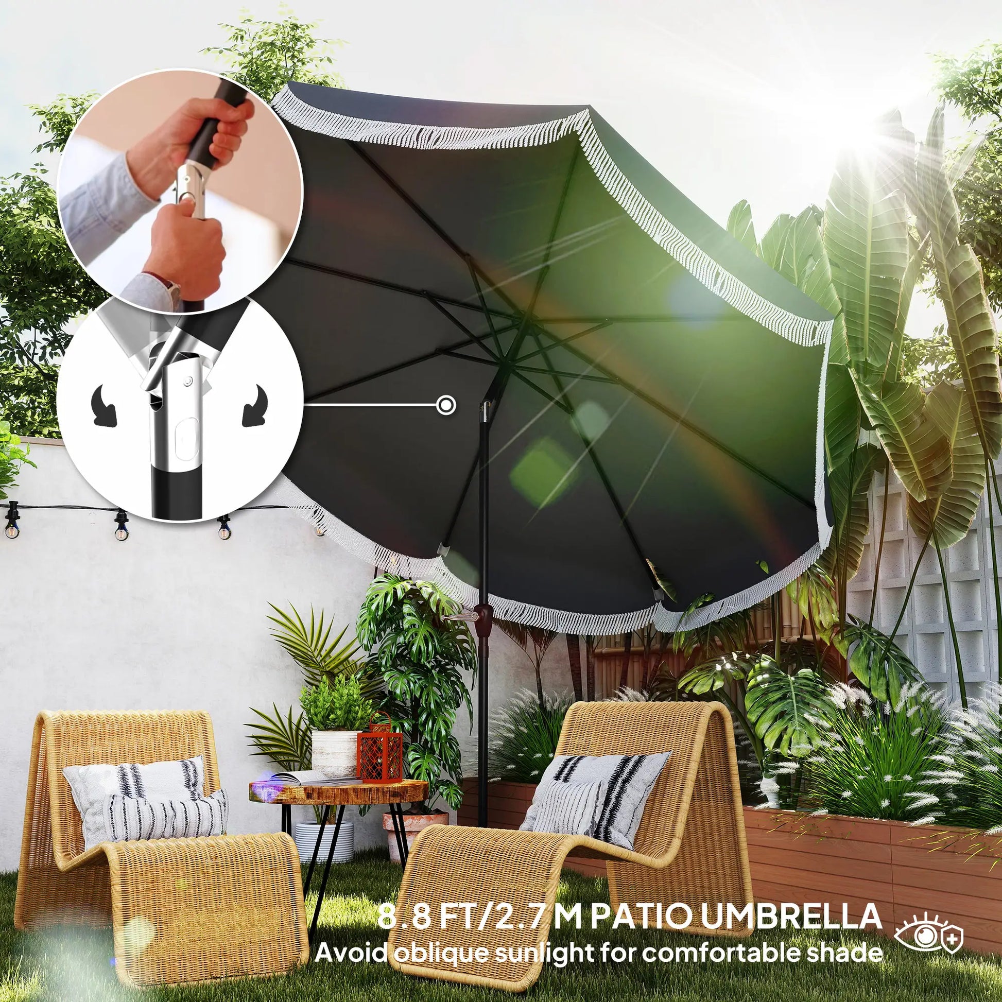 9FT Patio Umbrella, UPF 30+, Crank, 8 Ribs, Tilt, Vented, Charcoal Grey Sun Umbrellas at Gallery Canada