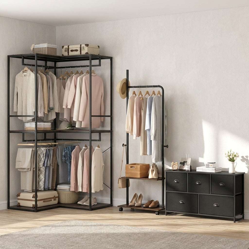 Bedroom Set With Clothes Rack And Dresser Tower