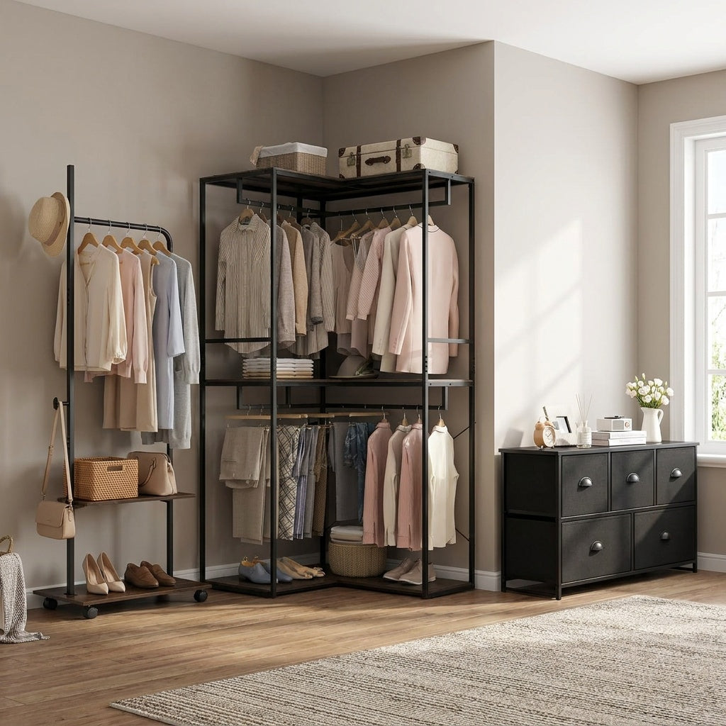 Bedroom Set With Clothes Rack And Dresser Tower