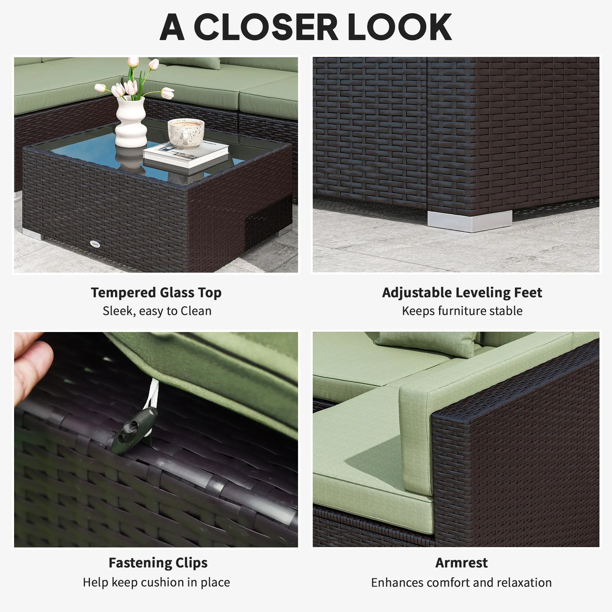 7-Piece Outdoor Rattan Furniture Set, Patio Wicker Sectional Sofa, Light Green Patio Furniture Sets at Gallery Canada