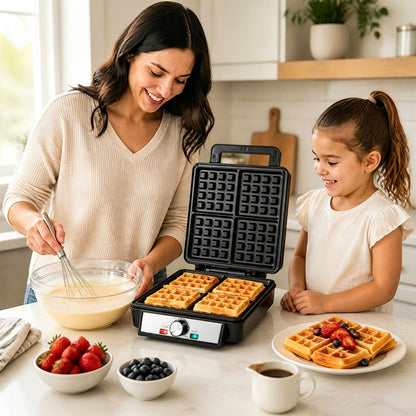 4-Slice Belgian Waffle Maker 1200W, Nonstick, Black
