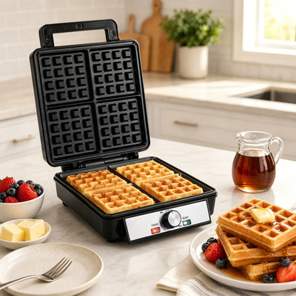 4-Slice Belgian Waffle Maker 1200W, Nonstick, Black
