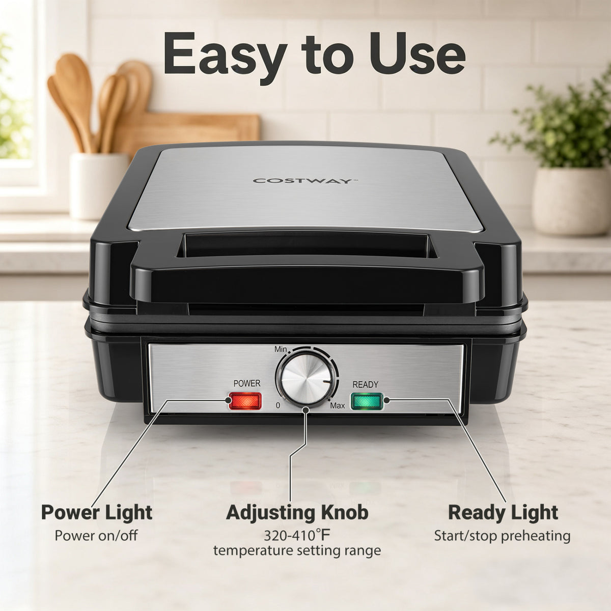 4-Slice Belgian Waffle Maker 1200W, Nonstick, Black