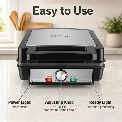 4-Slice Belgian Waffle Maker 1200W, Nonstick, Black