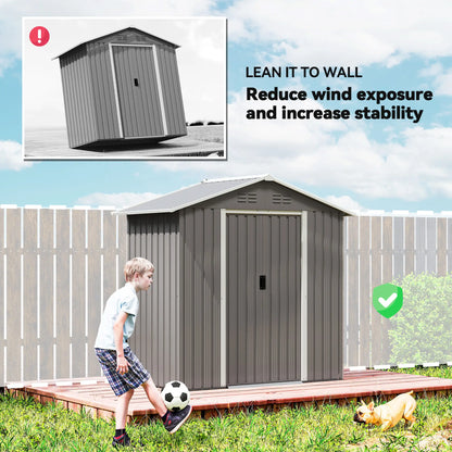 6.5x3.5ft Metal Garden Storage Shed, Double Sliding Doors, Light Grey Sheds at Gallery Canada