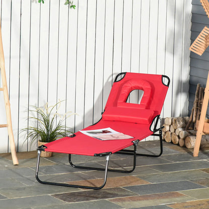 Adjustable Outdoor Lounge Chair, Folding Chaise with Face Hole, Red Lounger Chairs at Gallery Canada