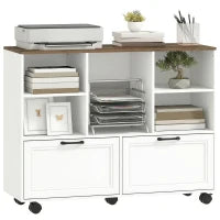 2 Drawer Mobile Filing Cabinet with Wheels, Walnut and White, Walnut and White