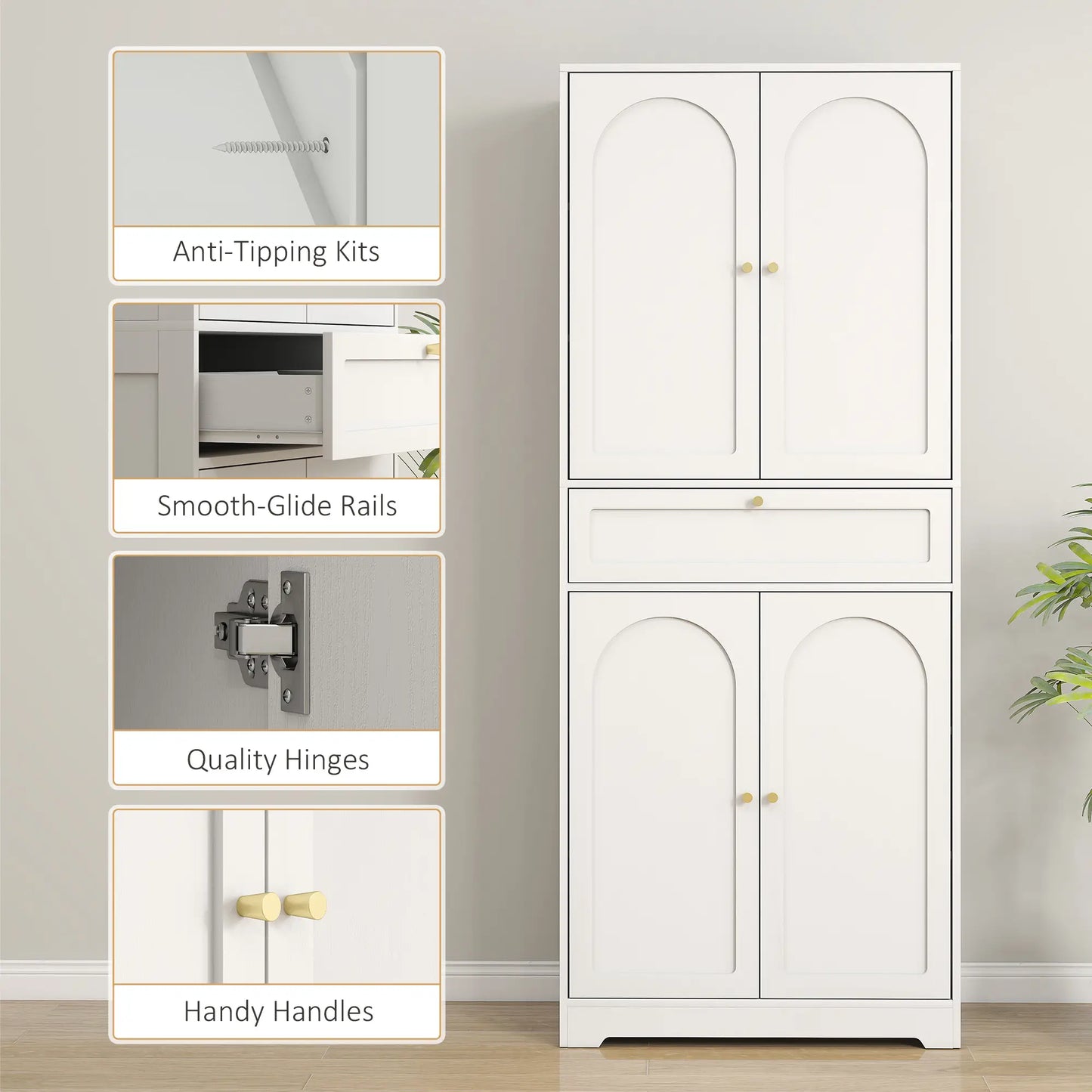 72.4" Tall Kitchen Pantry Cabinet, Shaker Doors, Adjustable Shelves, White Kitchen Pantry Cabinets at Gallery Canada
