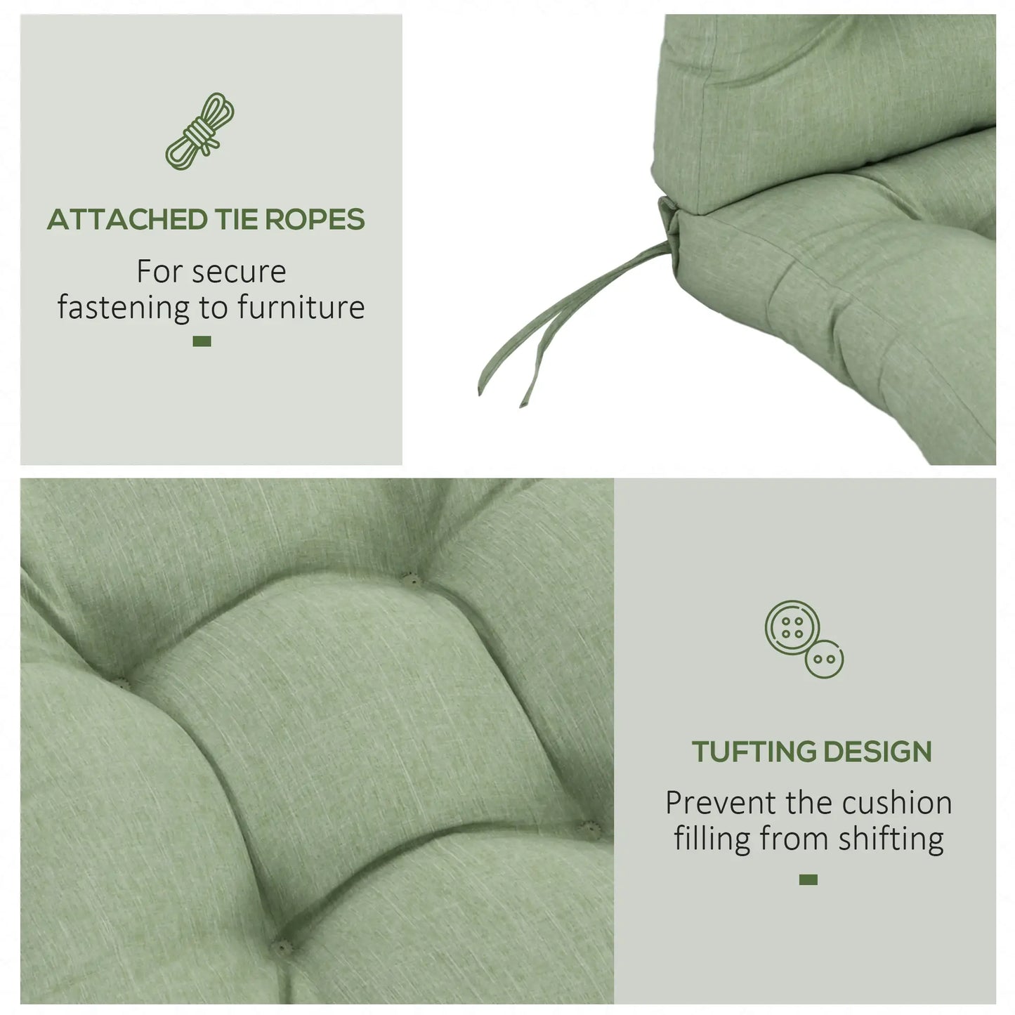 Outdoor Patio Chair Cushion, Tufted with Ties, Light Green Patio Chair Cushions at Gallery Canada