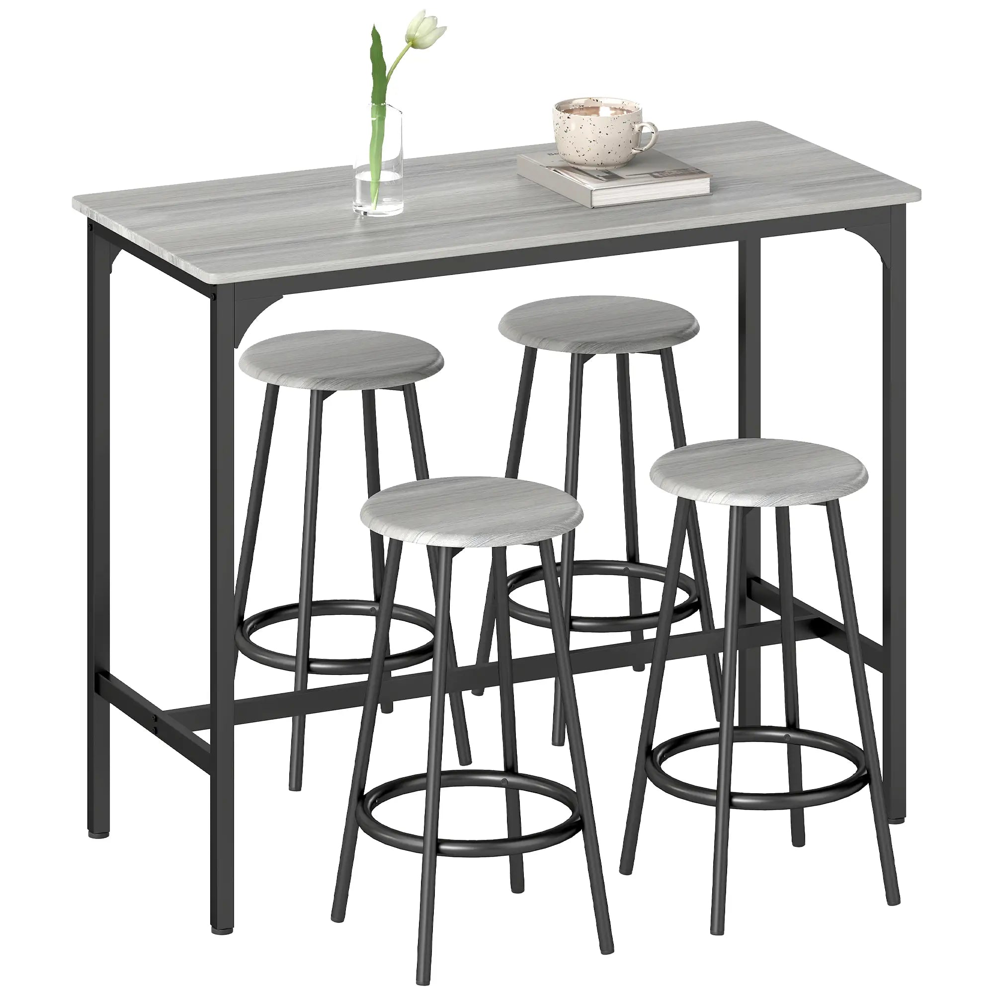 5-Piece Counter Height Bar Table and Chairs, Dining Table and Chairs Set for 4, Pub Table and Chairs Bar Sets Grey, Black at Gallery Canada