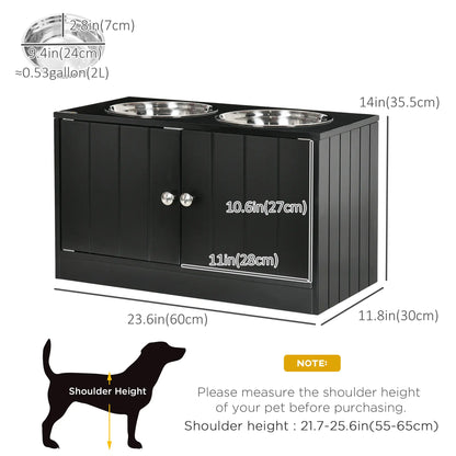 Elevated Dog Bowls, Large Pet Feeding Station with Stand, Storage, 2 Stainless Steel Bowls, 23.6" x 11.8" x 14", Black Dog Bowls at Gallery Canada