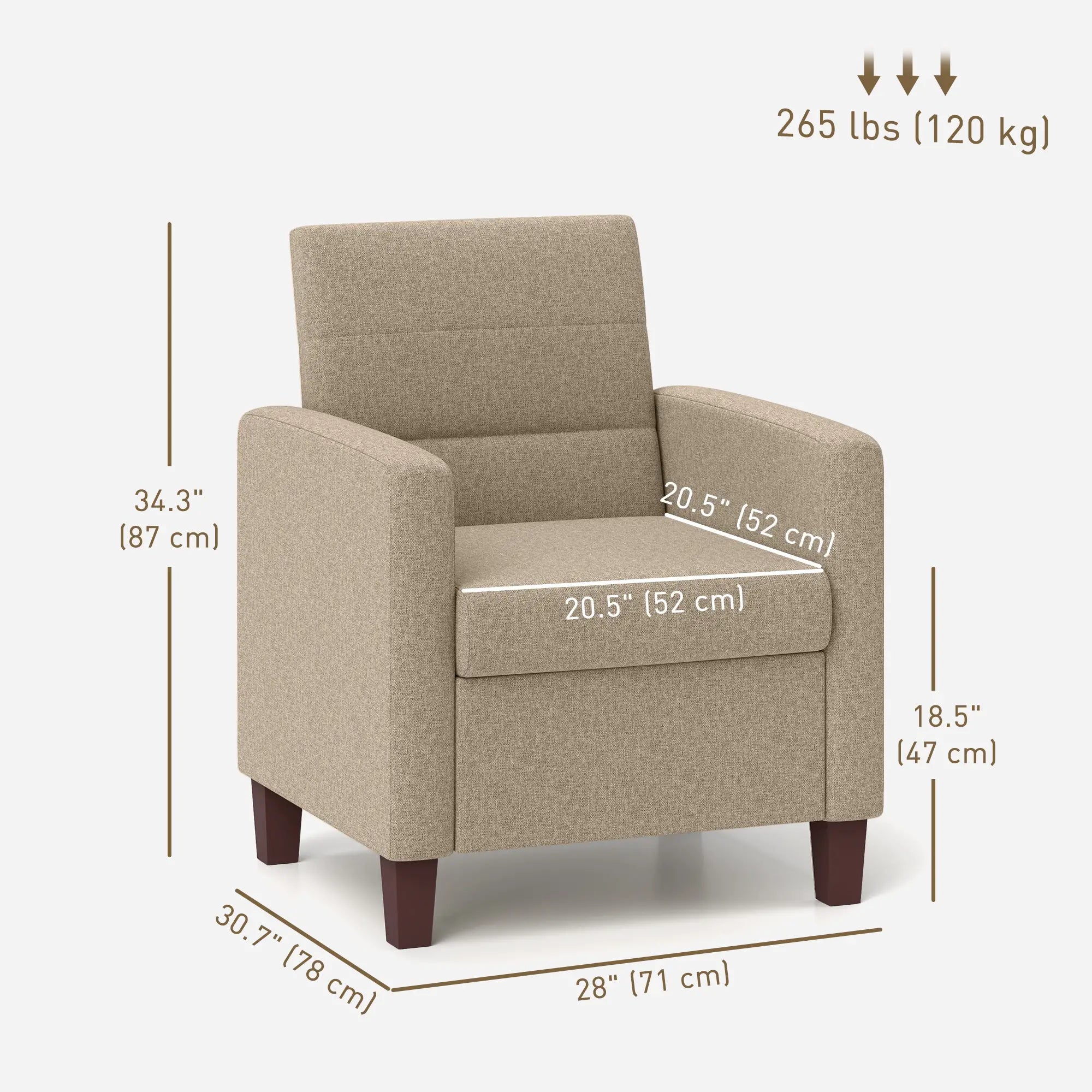 Modern Fabric Accent Chair, with Seat Cushion, Light Brown Accent Chairs at Gallery Canada