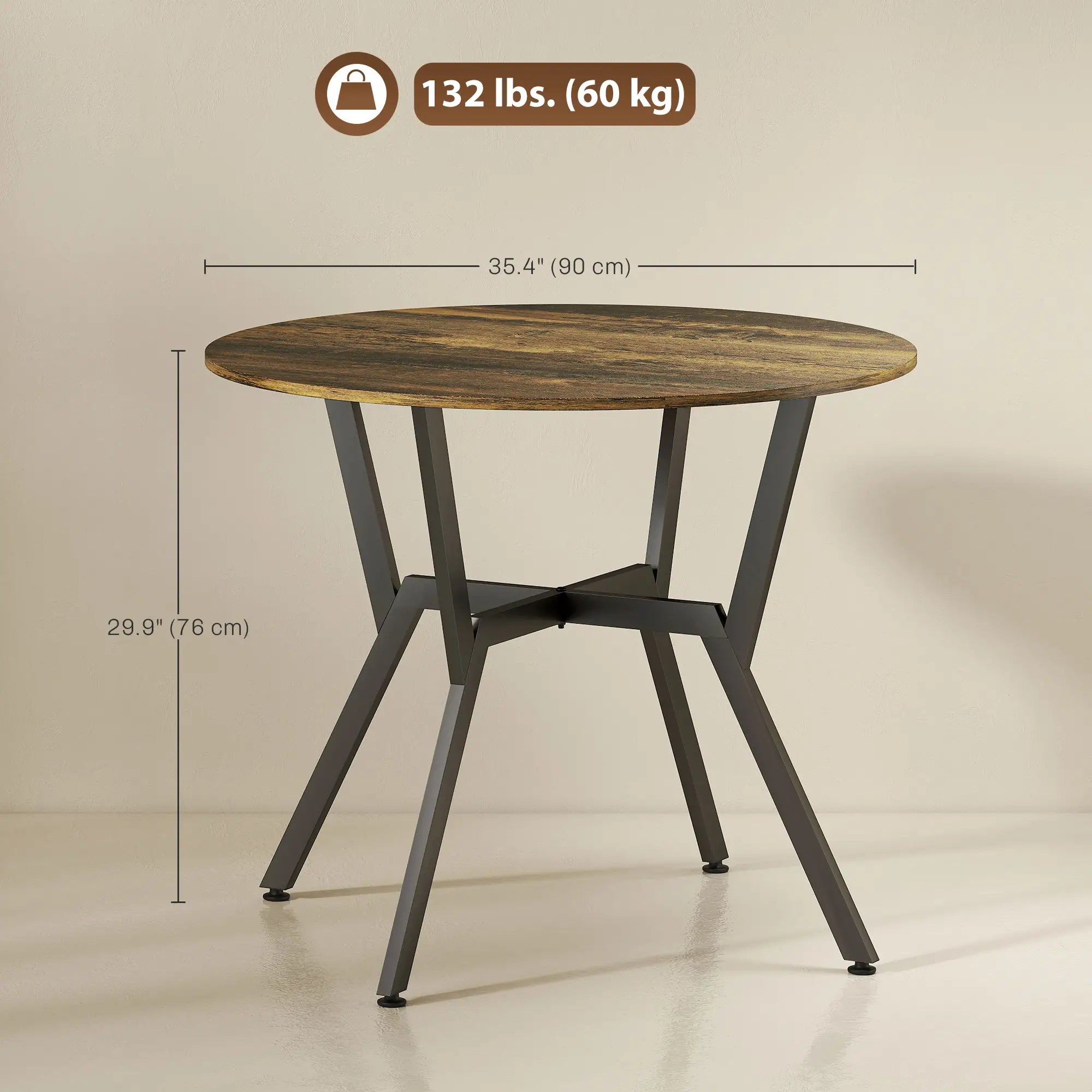 35 Inch Round Dining Table, Steel Frame, Rustic Brown Dining Tables at Gallery Canada