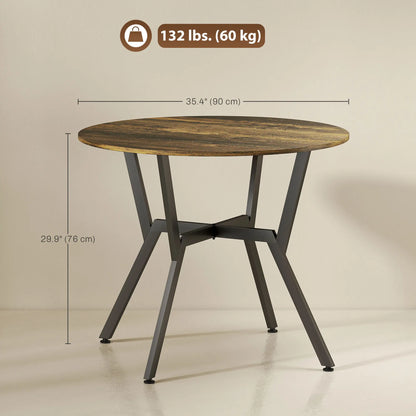 35 Inch Round Dining Table, Steel Frame, Rustic Brown Dining Tables at Gallery Canada