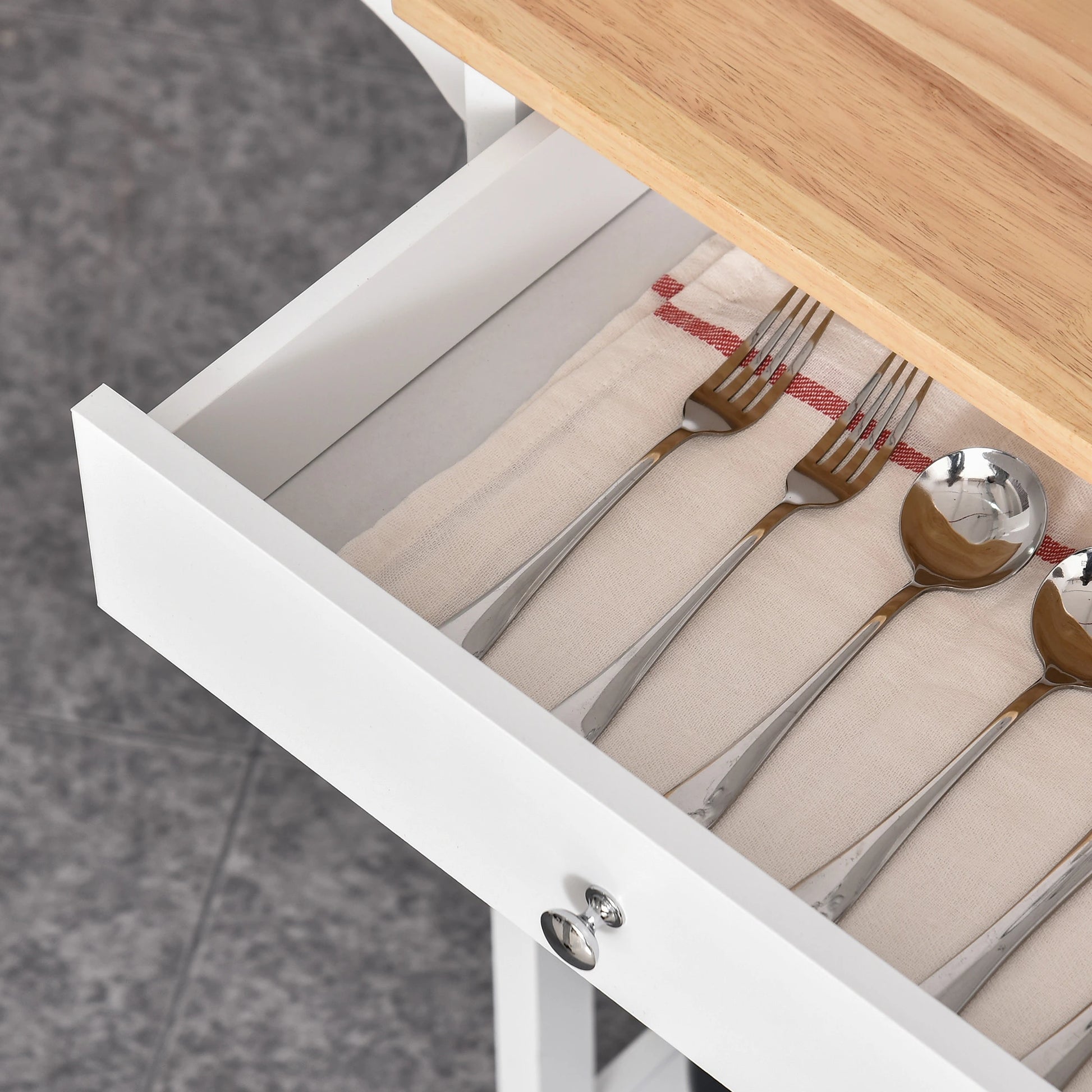 Modern Rolling Kitchen Island Cart, Natural Wood Top, White Kitchen Islands & Kitchen Carts at Gallery Canada