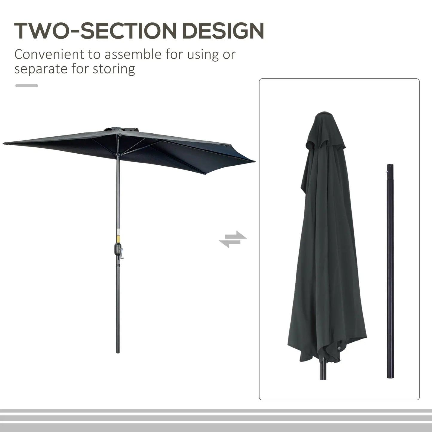 9.8ft Half Umbrella, Semi Round Patio Parasol, Crank Handle, Top Vent, Black Sun Umbrellas at Gallery Canada